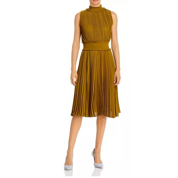 Nanette Lepore Pleated Sleeveless Midi Dress In Brown Size 14 - Picture 1 of 6